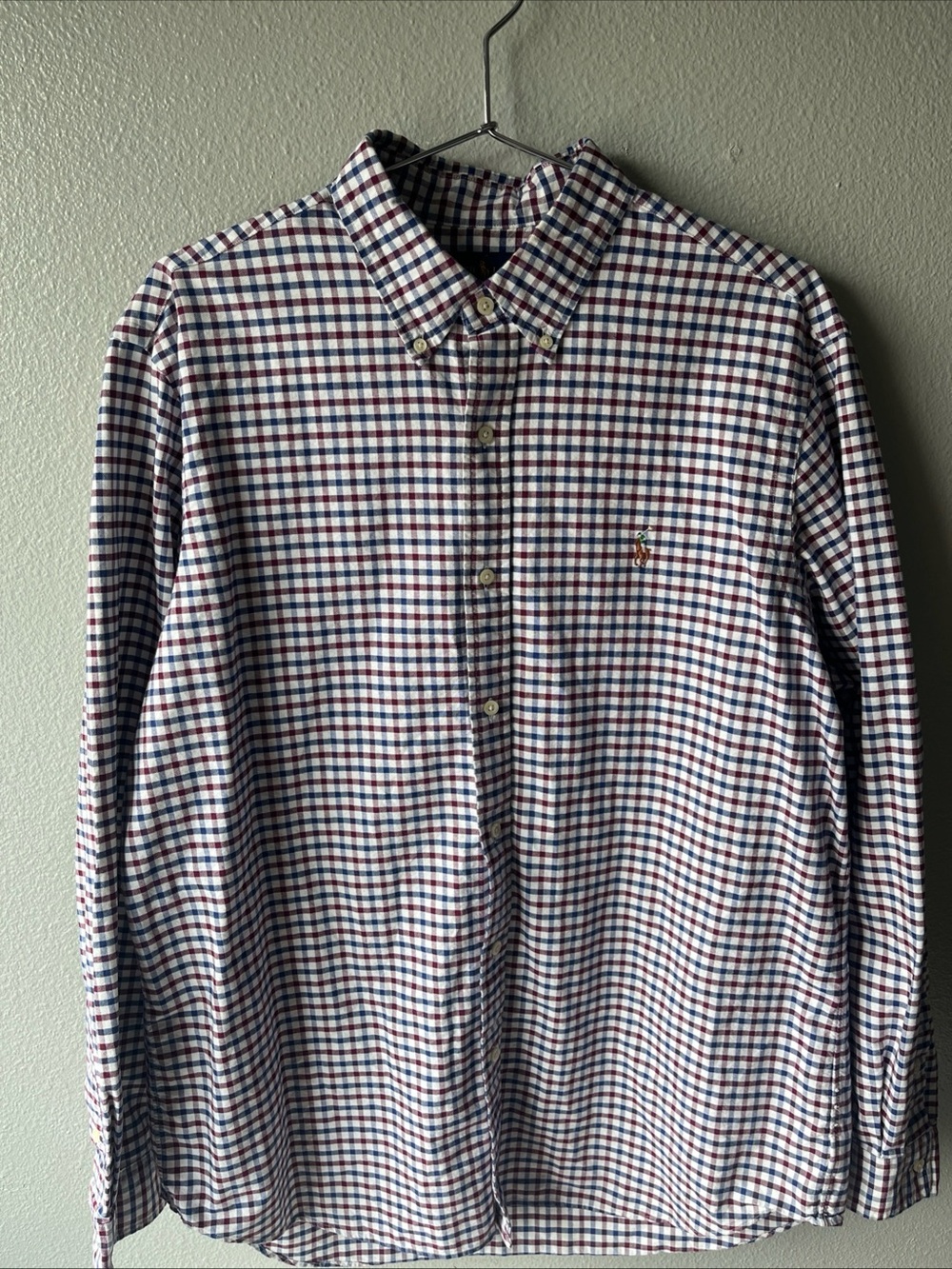 Ralph Lauren Shirt Mens XL Blue Pink Check Classic Button Down Long Sleeve